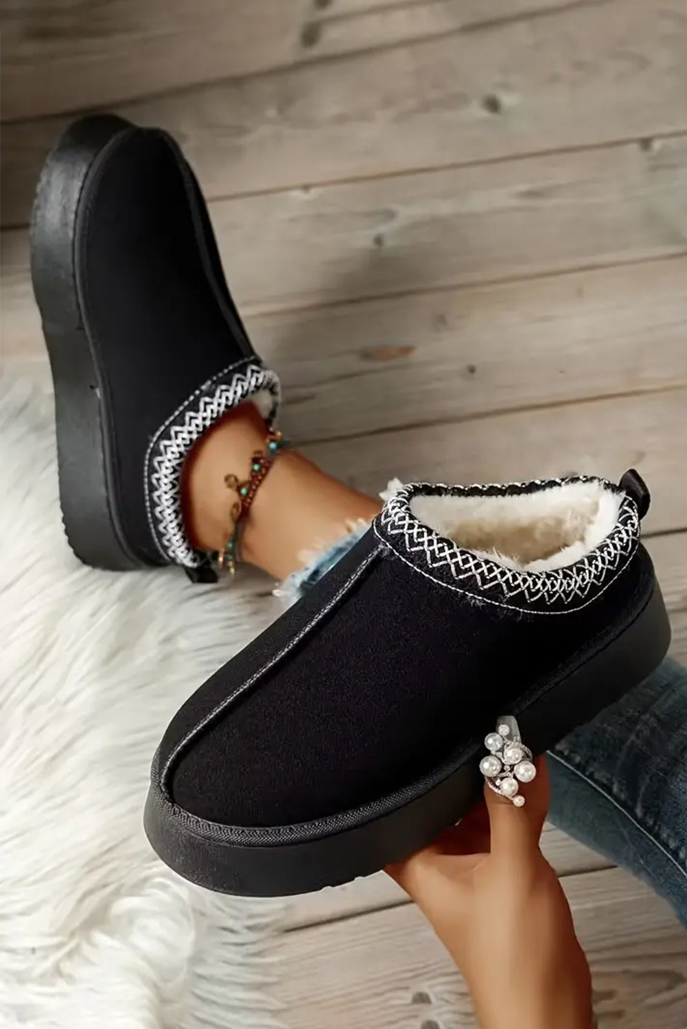 Black Suede Platform Snow Boots