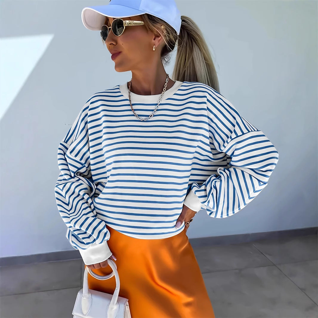 Striped Round Neck Long Sleeve Sweatshirt