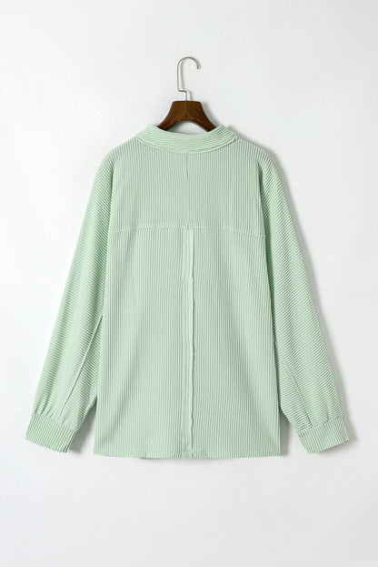 Top henley de manga larga con bolsillos de canalé y talla grande verde