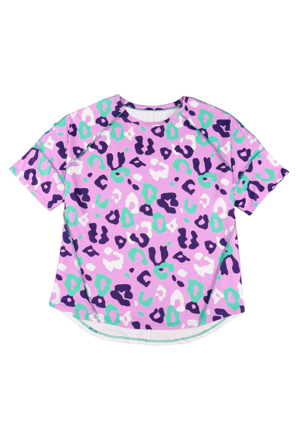 Camiseta de manga corta de talla grande con estampado de leopardo morado