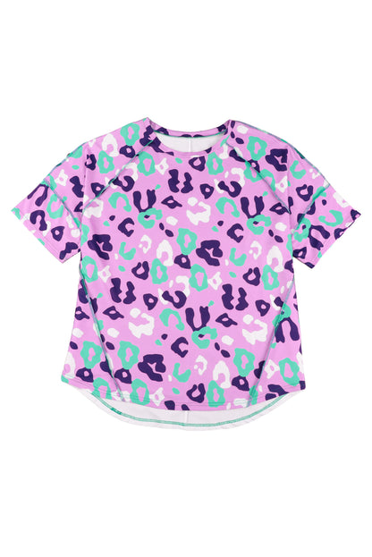 Purple Leopard Print Plus Size Short Sleeve Tee