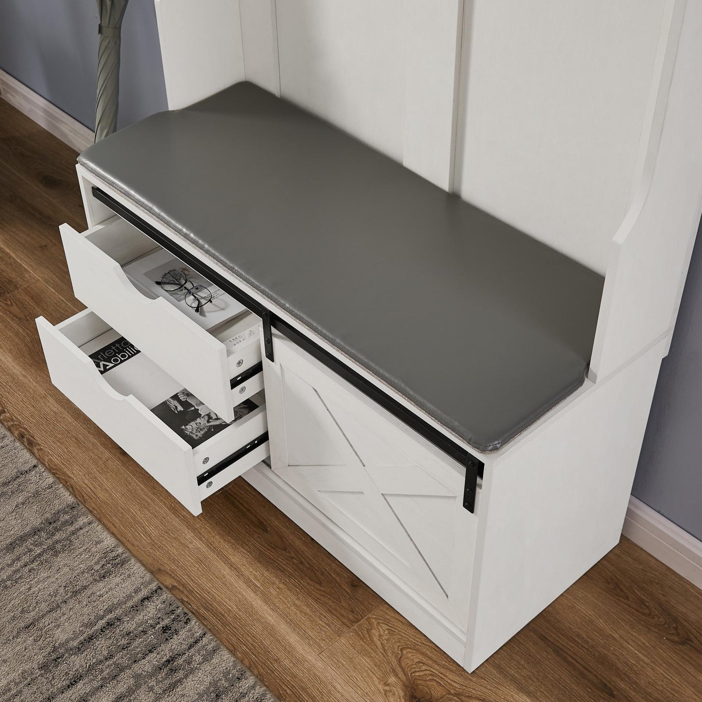 White Coat Rack w/ Shoe Cabinet Storage