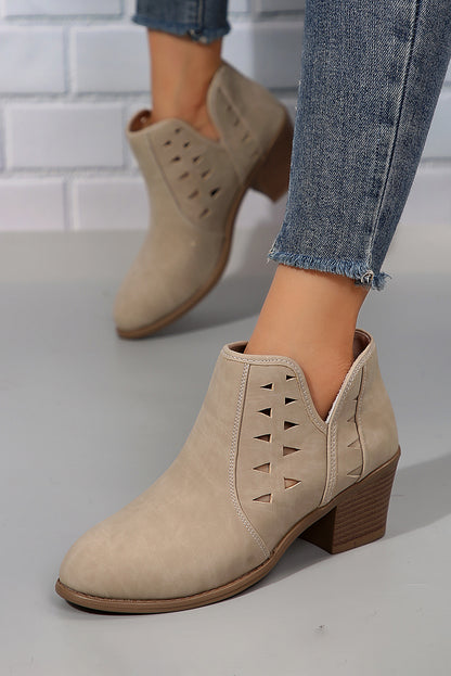 Cut Out Suede Pointed Toe Heeled Ankle Boots