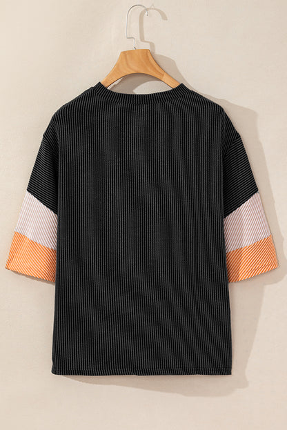 White Pit-striped Colorblock Drop Sleeve Top