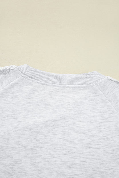 Light Grey Lace Patchwork Raglan Sleeve Crew Neck Sweatshirt