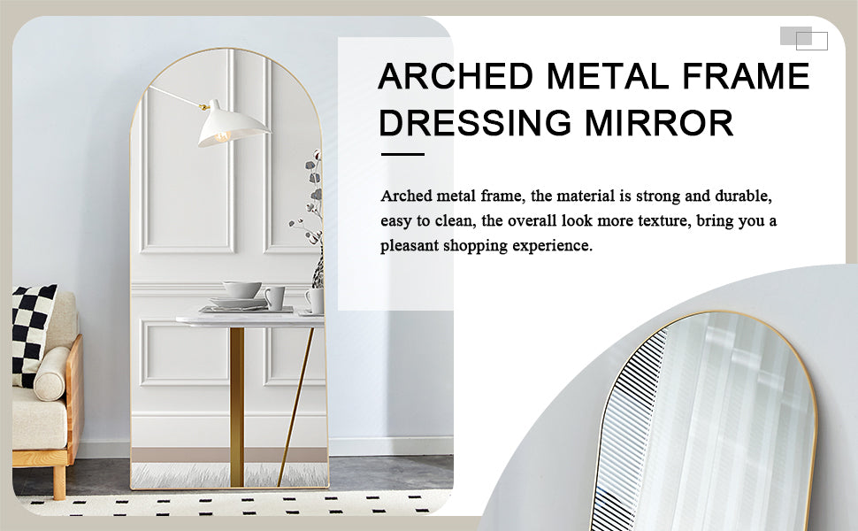 Metal Framed Arched Floor Standing Full-Length Mirror