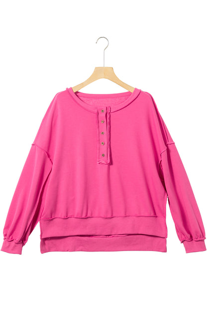 Sudadera henley holgada con hombros caídos rosa