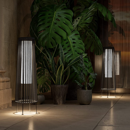 2-Pack Grey Outdoor Wicker Floor Solar Lamps