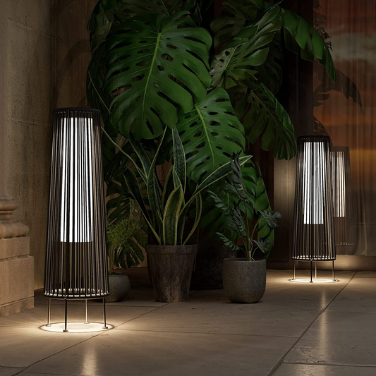2-Pack Grey Outdoor Wicker Floor Solar Lamps