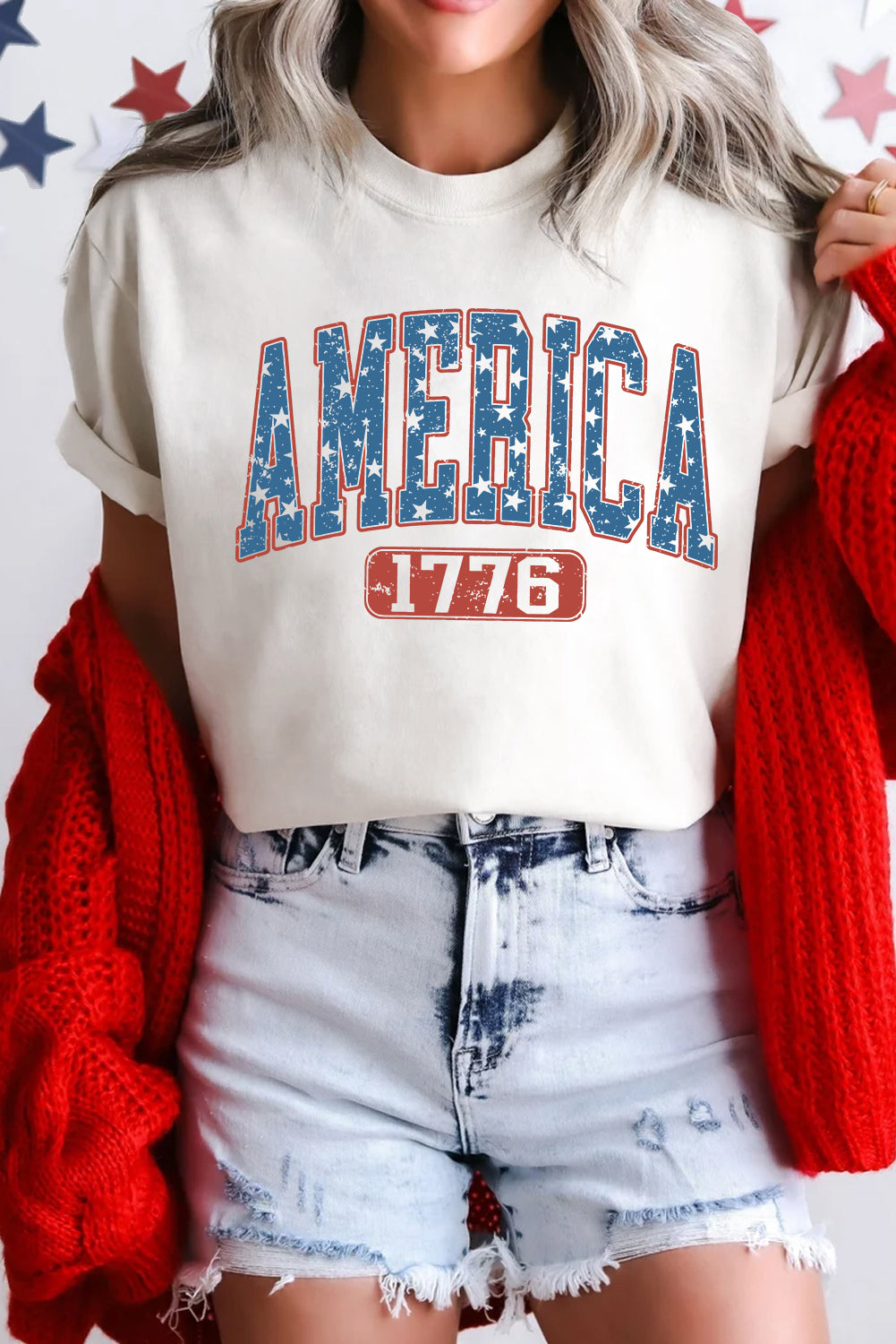 White Star AMERICA 1776 Print Independence Day Tee