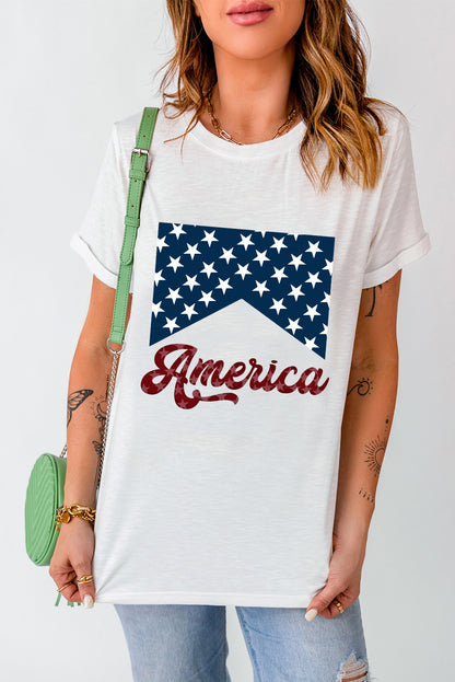 White Casual America Stars Graphic Crew Neck T Shirt