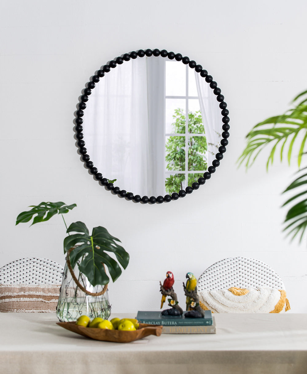 Circle Mirror w/ Metal Beaded Frame