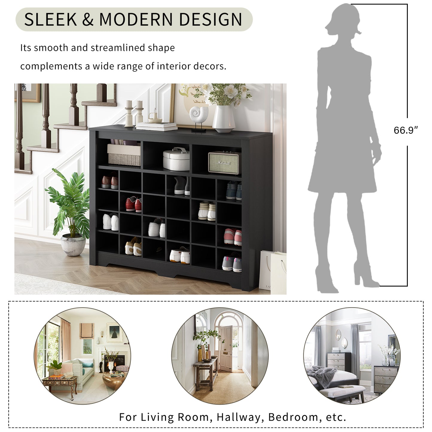 Black Sleek Modern Shoe Cabinet