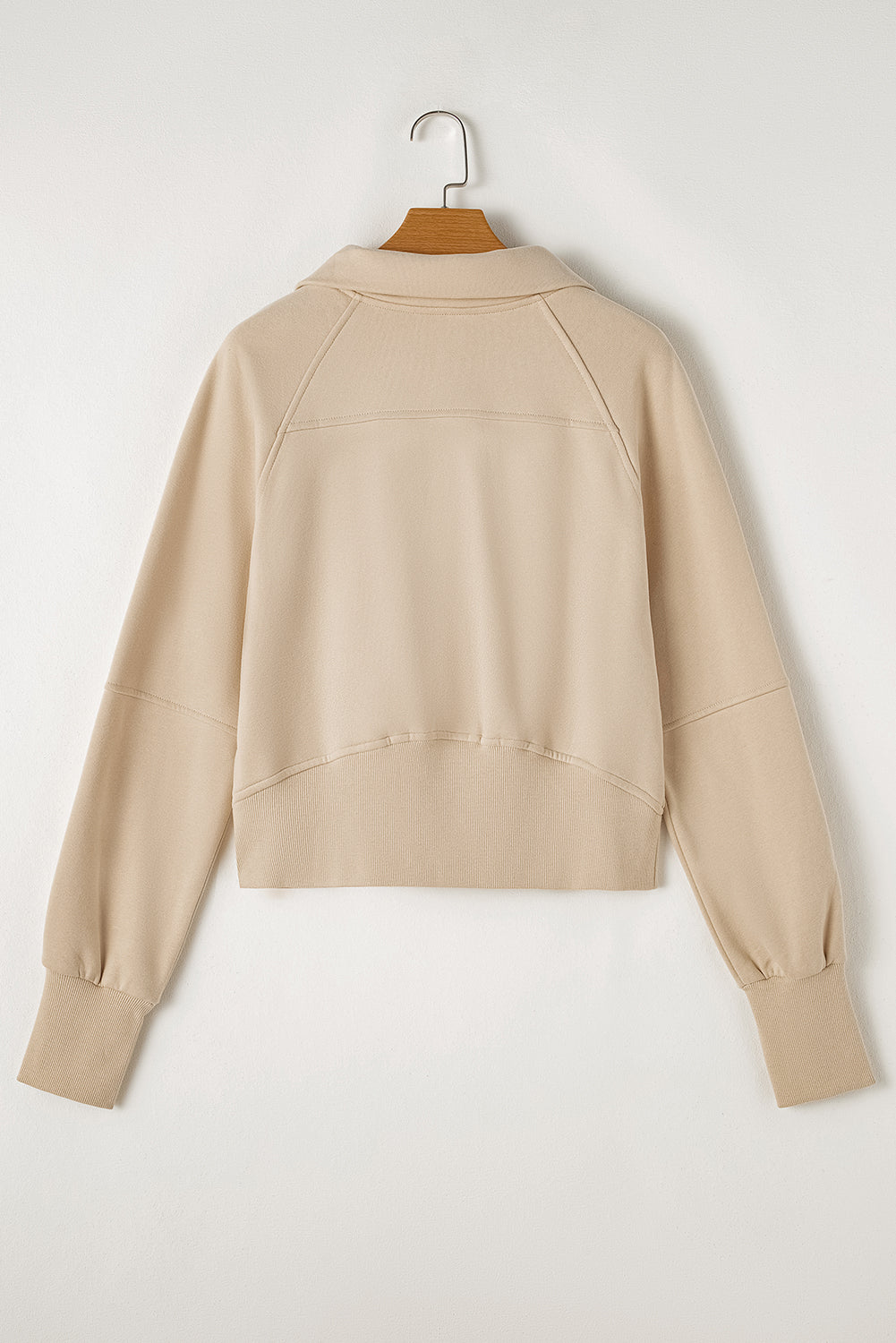 Brown Zip Up Stand Collar Thumbhole Sleeve Sweatshirt