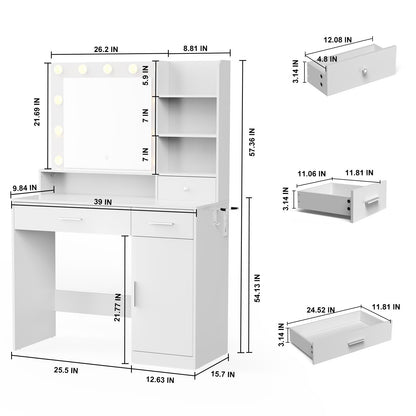 2 Drawer White Vanity Table w/ Lights
