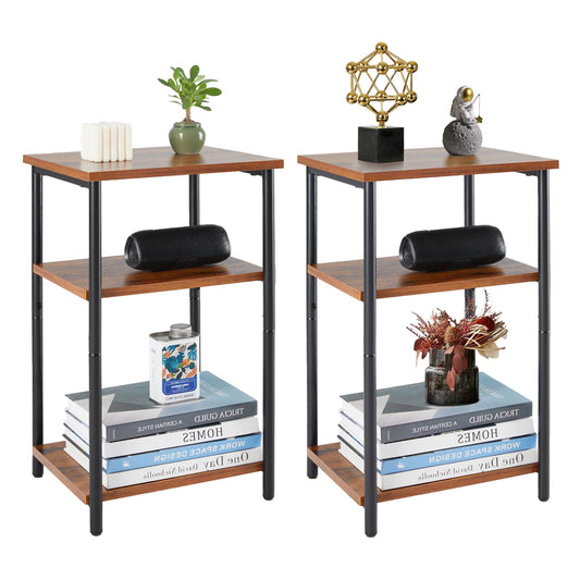 Set of 2 Brown Small Bedside Storage Tables