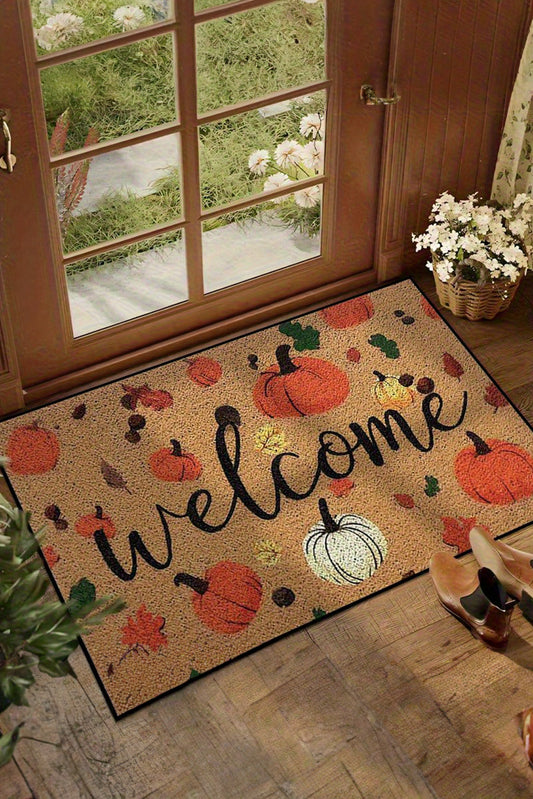 Thai Curry Welcome Fall Pumpkin Maple Leaf Pattern Entrance Doormat