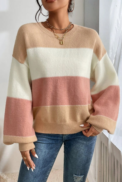 Dusty Pink Color Block Drop Shoulder Sweater