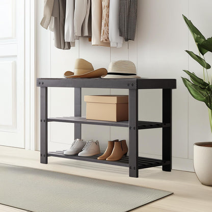 Brown 3-Tier Bamboo Shoe Rack Bench