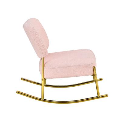 Pink Teddy Velvet Cushioned Rocking Chair W/ Golden Metal Legs