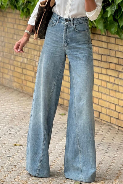 Dusk Blue Acid Wash Wide Leg Jeans