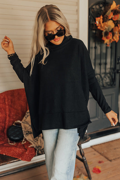 Cowl Neck Loose Fit Tunic Long Sleeve Top