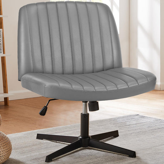 Grey Leather Wide Armless Swivel Home Office Chair