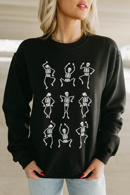 Black Dancing Skeleton Halloween Graphic Sweatshirt