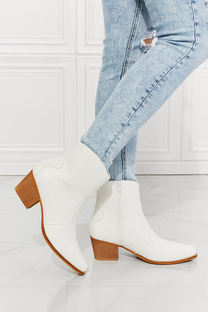 White Faux Leather Western Ankle Boots