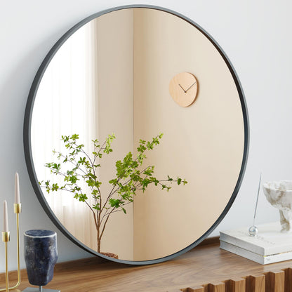 30" Black Round Wall Mirror