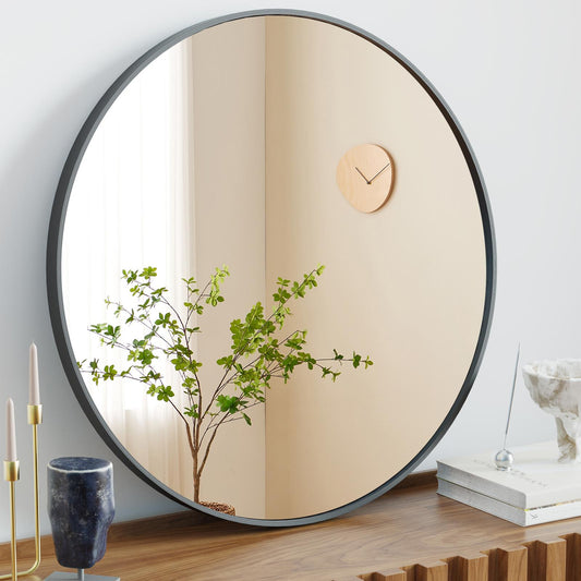30" Black Round Wall Mirror