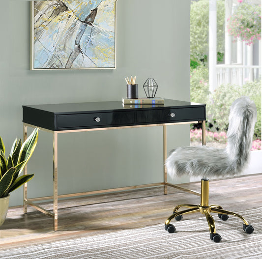 Black High Gloss & Gold Finish Desk