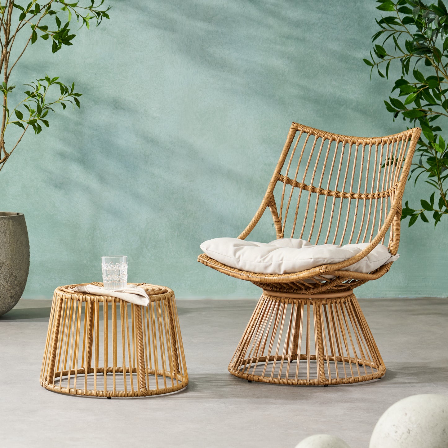 Light Brown Chair & Side Table