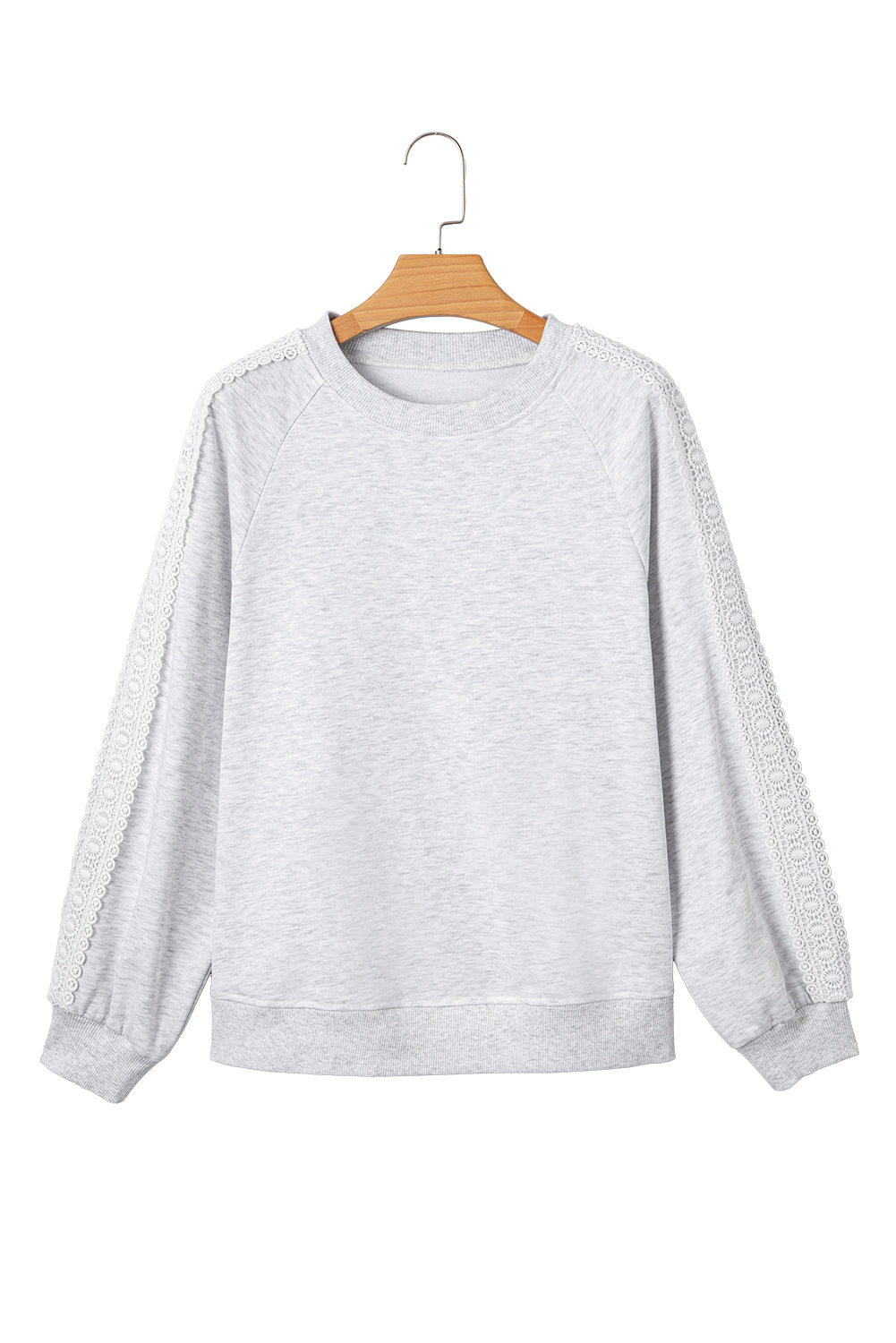 Light Grey Lace Patchwork Raglan Sleeve Crew Neck Sweatshirt