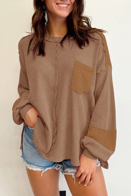 Crinkle Patchwork Long Sleeve Top