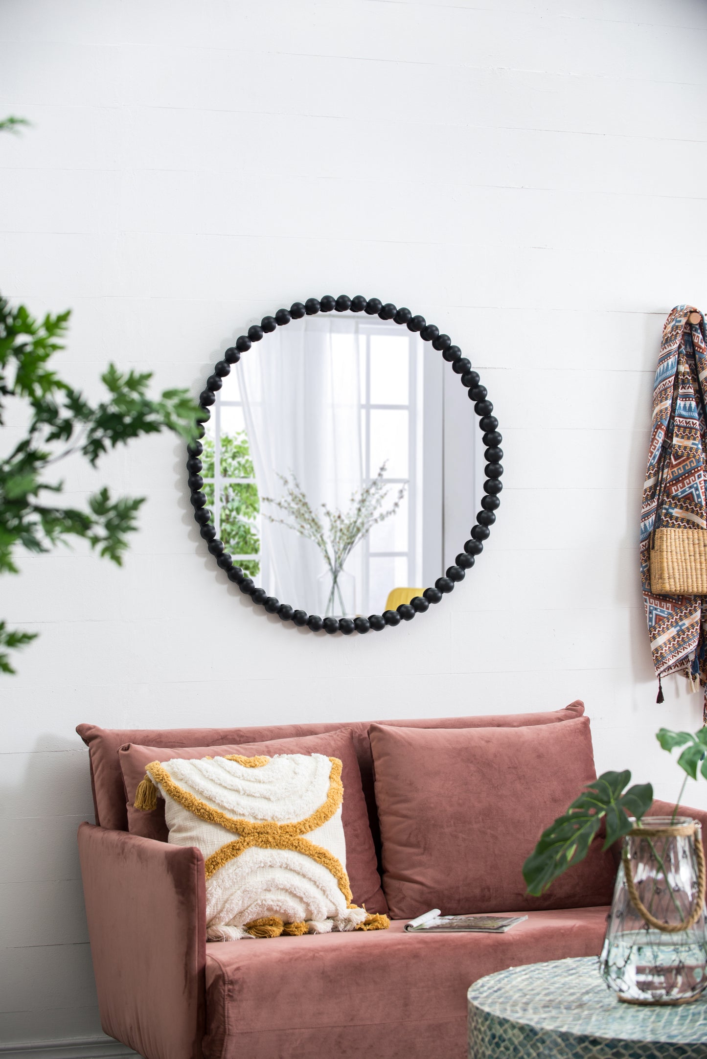 Circle Mirror w/ Metal Beaded Frame