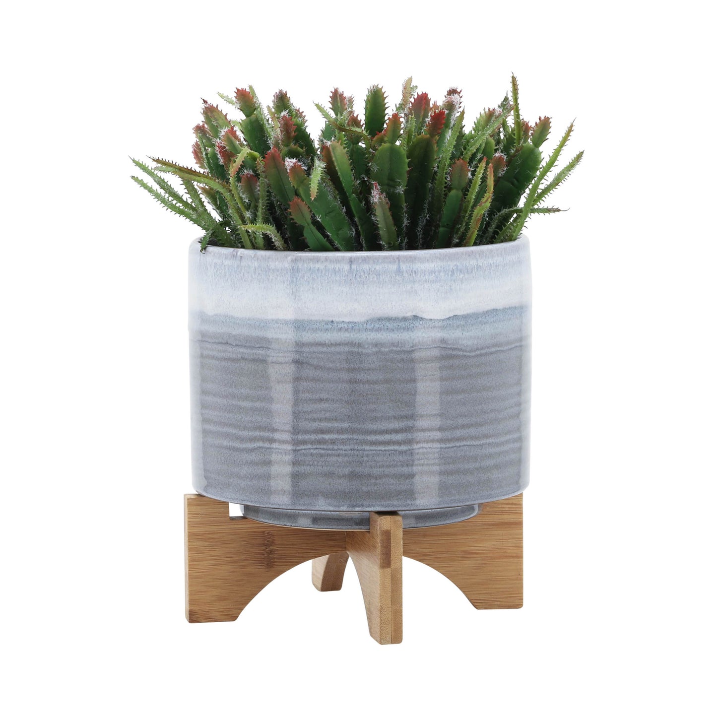 Blue Fade Ceramic Planter w/ Wood Stand