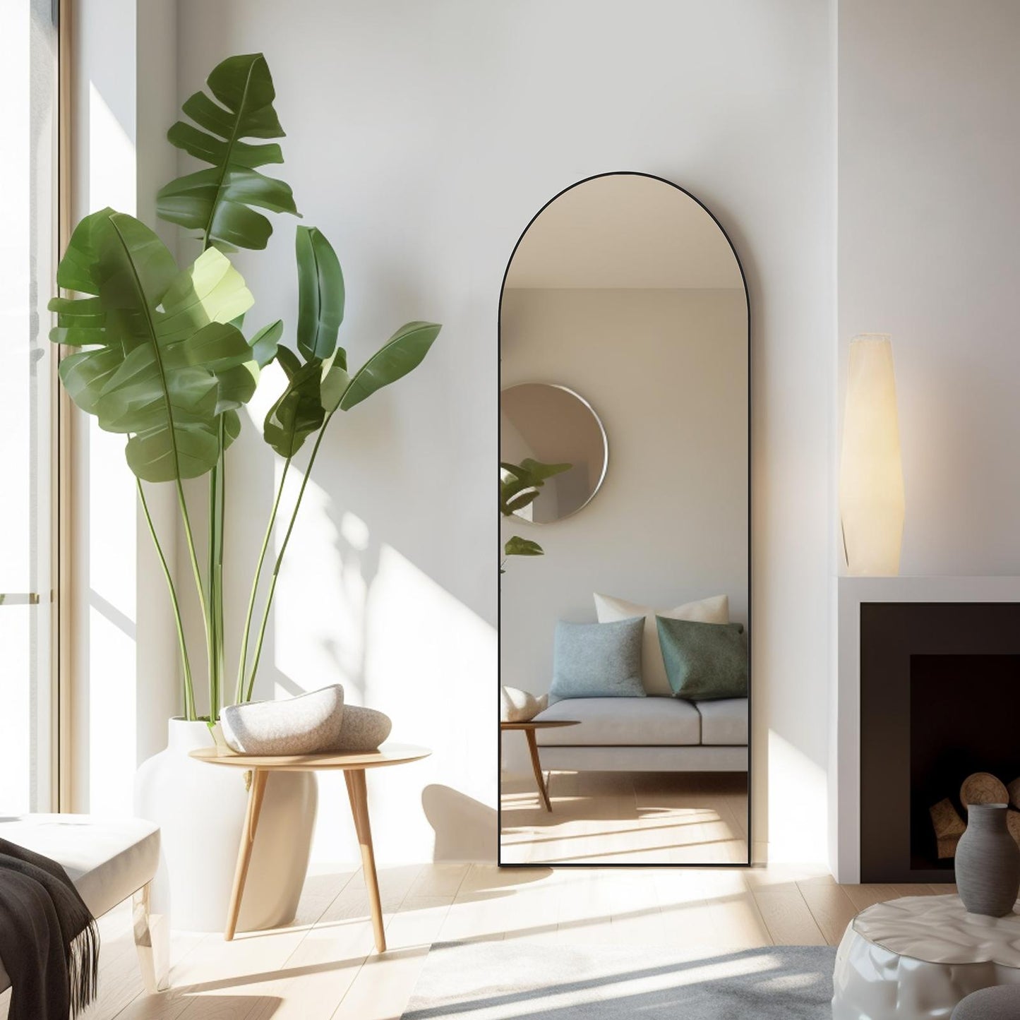 Black Arched Full Length Floor Mirror 21"x64"