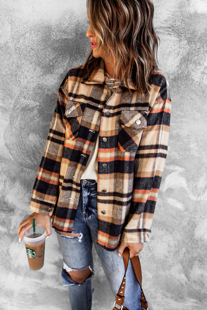 Plaid Button Front Pocket Shirt Shacket