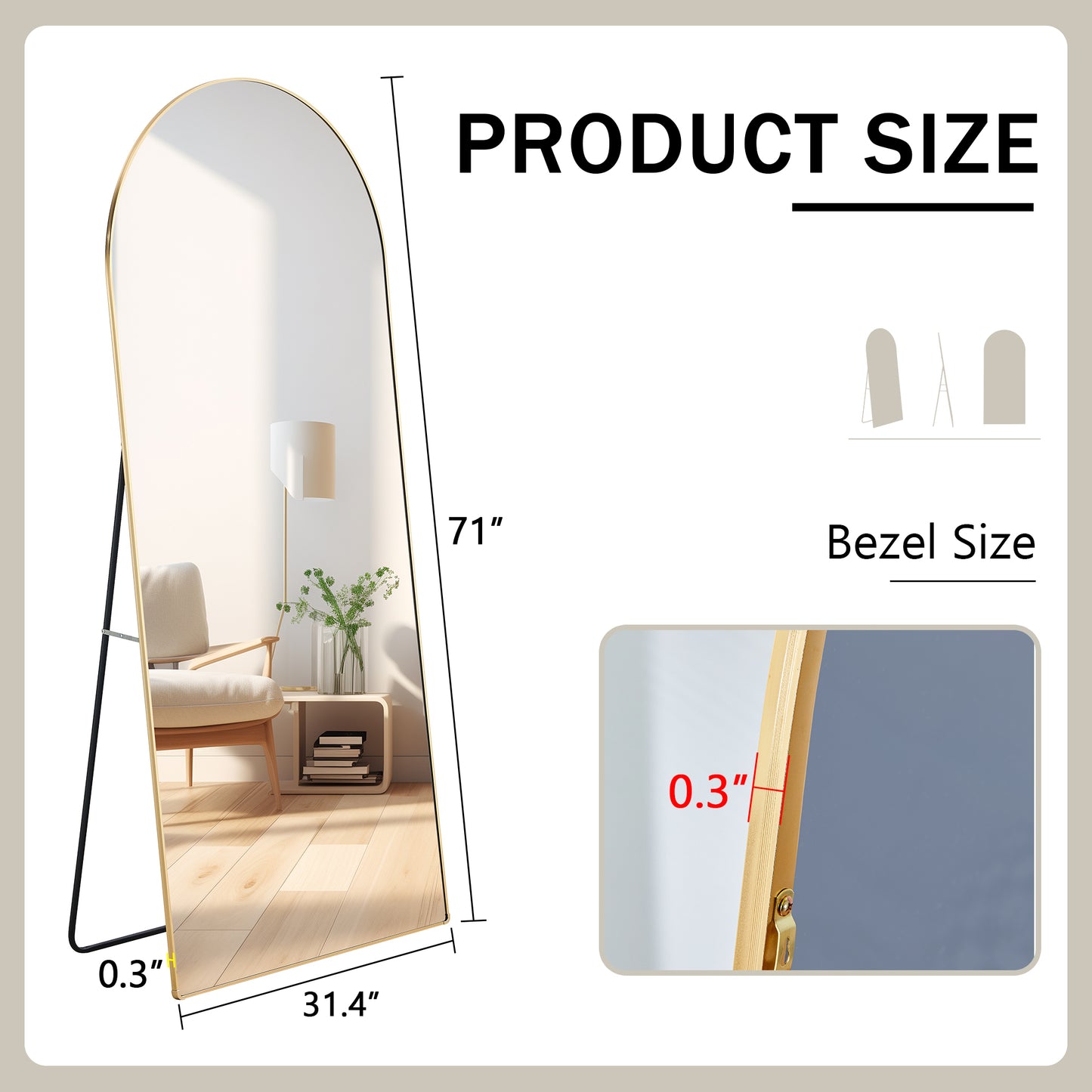 Metal Framed Arched Floor Standing Full-Length Mirror