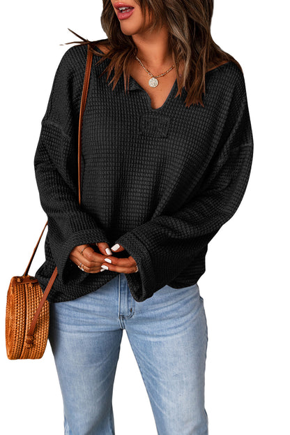 Waffle Drop Shoulder Long Sleeve Top