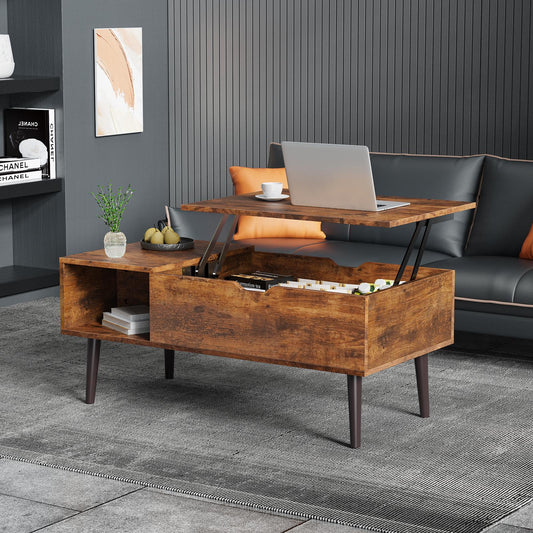 Brown Lift Top Coffee Table w/ Hidden Storage Compartment