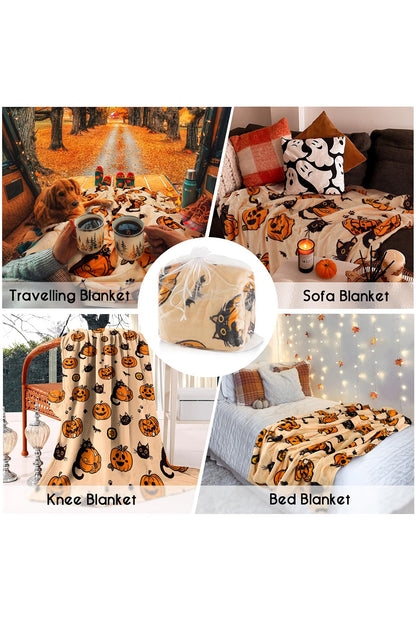 Russet Orange Halloween Pumpkin Print Fleece Blanket