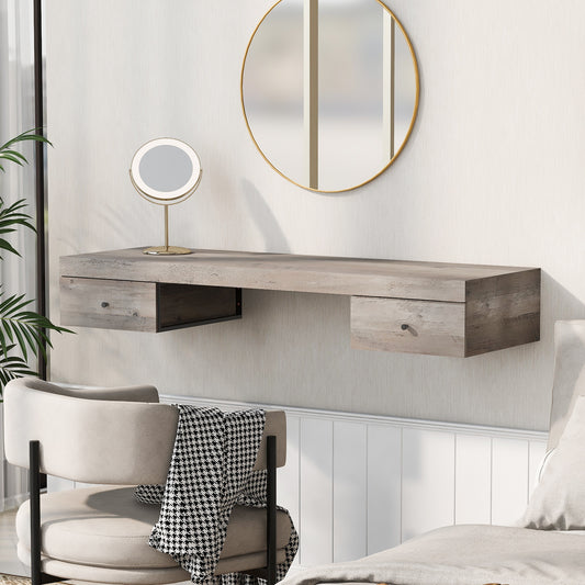 Log Gray Floating Vanity Shelf w/ Drawers