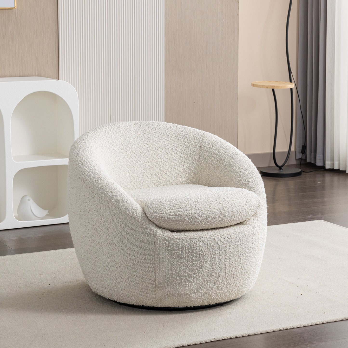 Winnie Modern White Teddy Boucle Fabric Barrel Chair