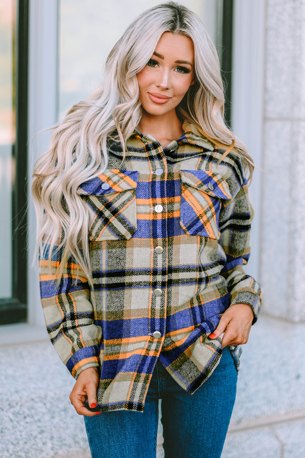 Plaid Button Front Pocket Shirt Shacket