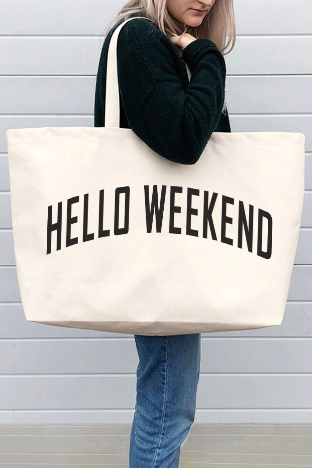 Bolso de hombro grande HELLO WEEKEND de lona blanca