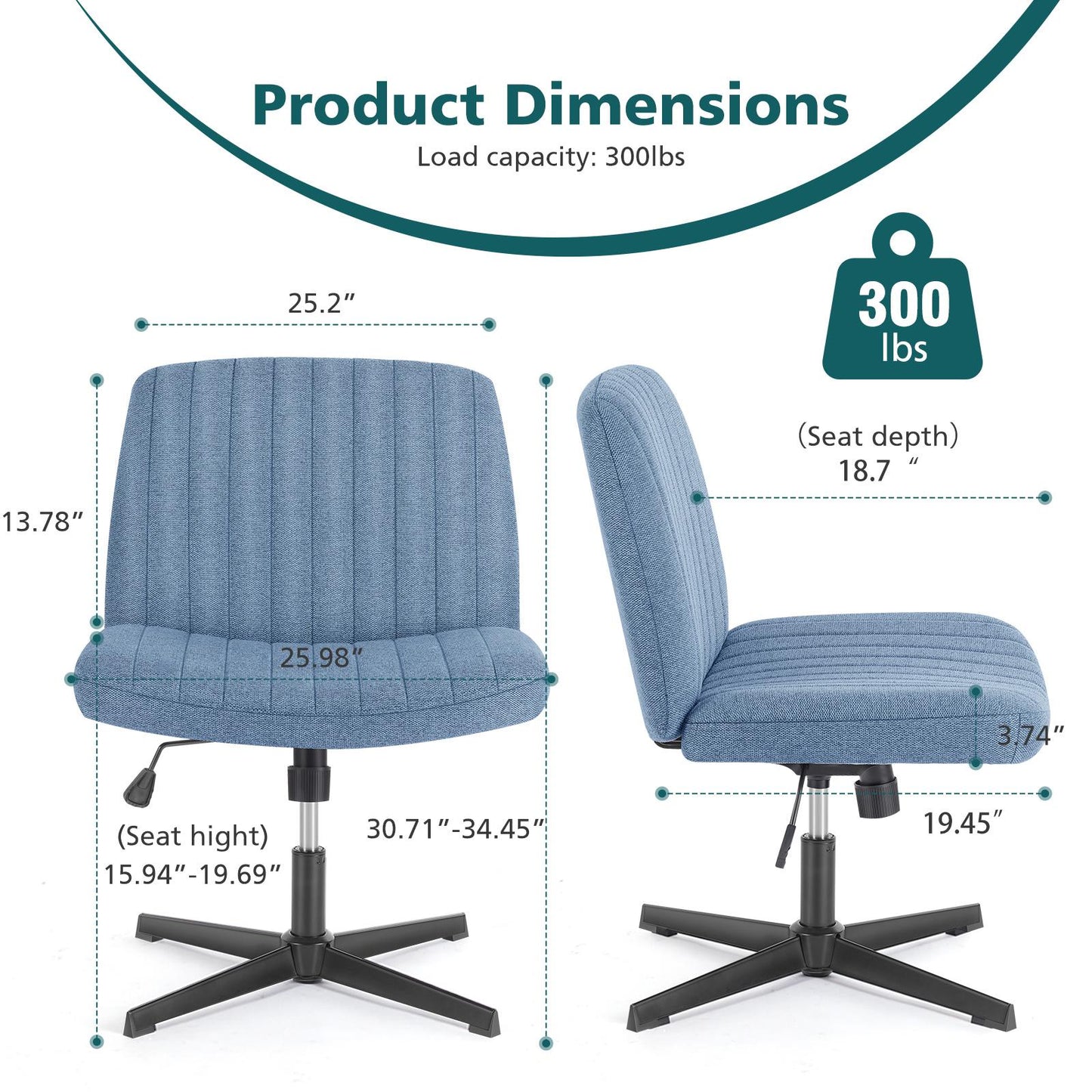 Blue Wide Armless Swivel Home Office Chair