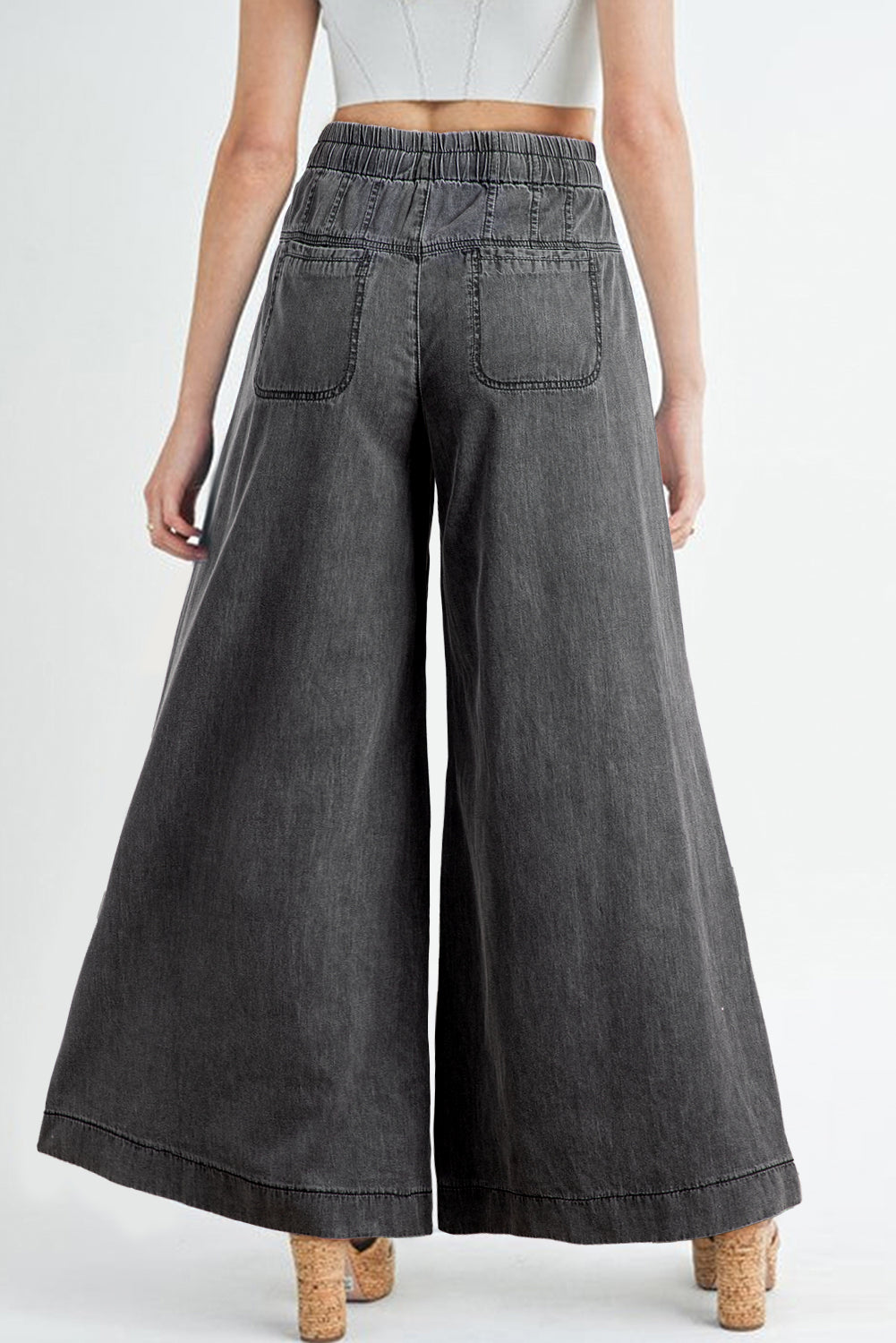 Mineral Wash Button High Waist Wide Leg Jeans