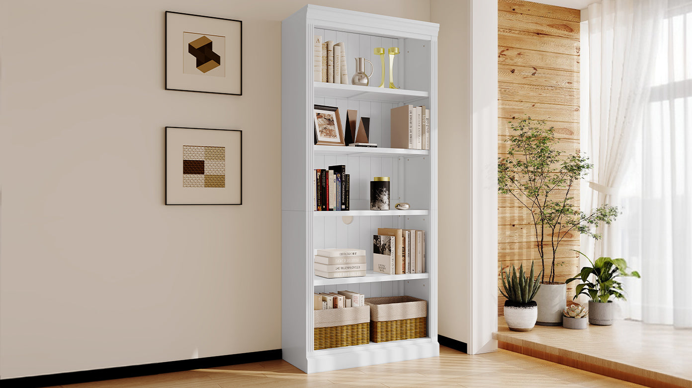 White Wood Bookcase w/ Adjustable Shelves